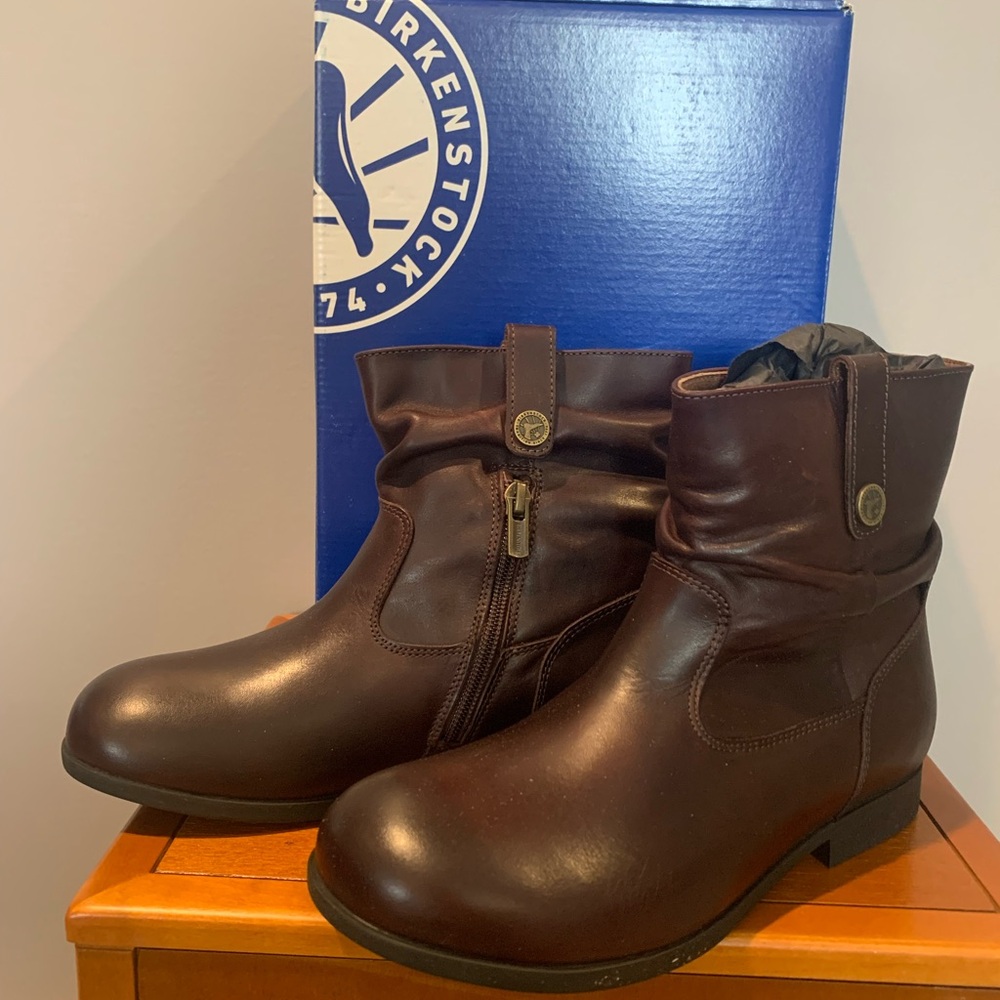 New Birkenstock Sarina Brown Leather Ankle Boots